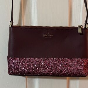 Kate Spade Maroon and Pink Glitter Crossbody Bag